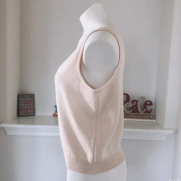 St. John Basics Knit Top Sleeveless Square Neck Sweater Cream white Size L - Picture 4 of 10